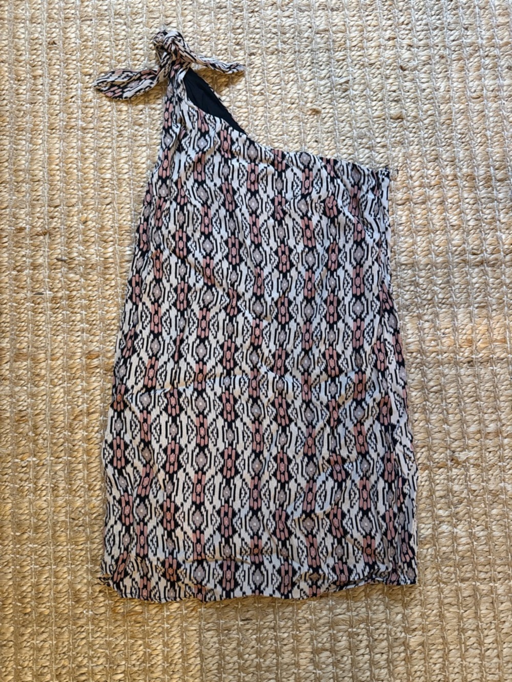 NWOT Free People One-Shoulder Printed Dress in Black, White & Dusty Pink